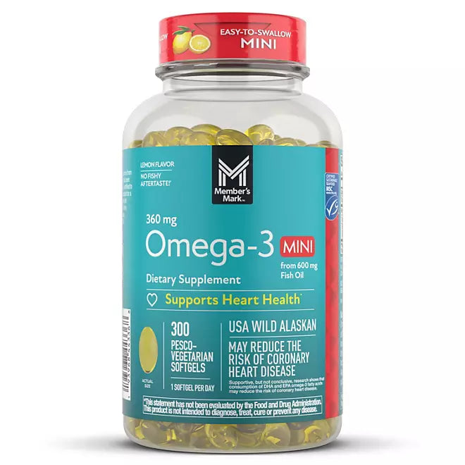 Member's Mark 360mg Omega-3 from Fish Oil MINI Softgels, 300 ct