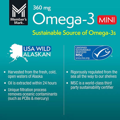 Member's Mark 360mg Omega-3 from Fish Oil MINI Softgels, 300 ct