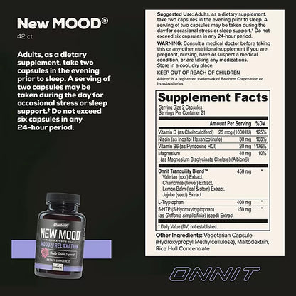 ONNIT New MOOD - Mood & Relaxation 42 Capsulas , ayuda a mantener el buen estado de animo y relajacion .