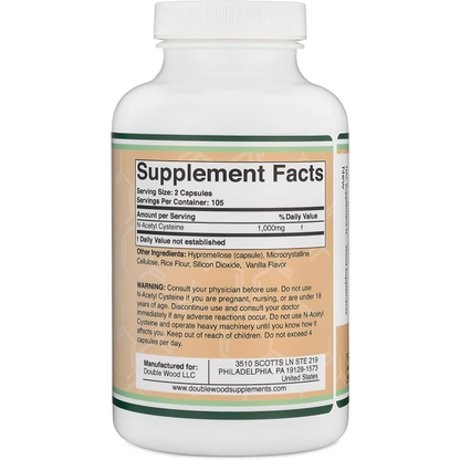 Suplemento NAC N-acetil cisteína - 1,000 mg por porción, 500 mg por cápsula 210 capsulas