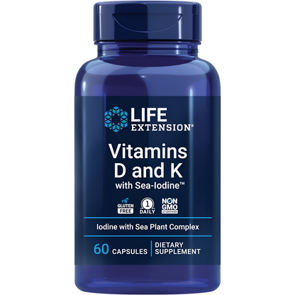 Life Extension Vitaminas D y K con Yodo marino 60 Cápsulas.