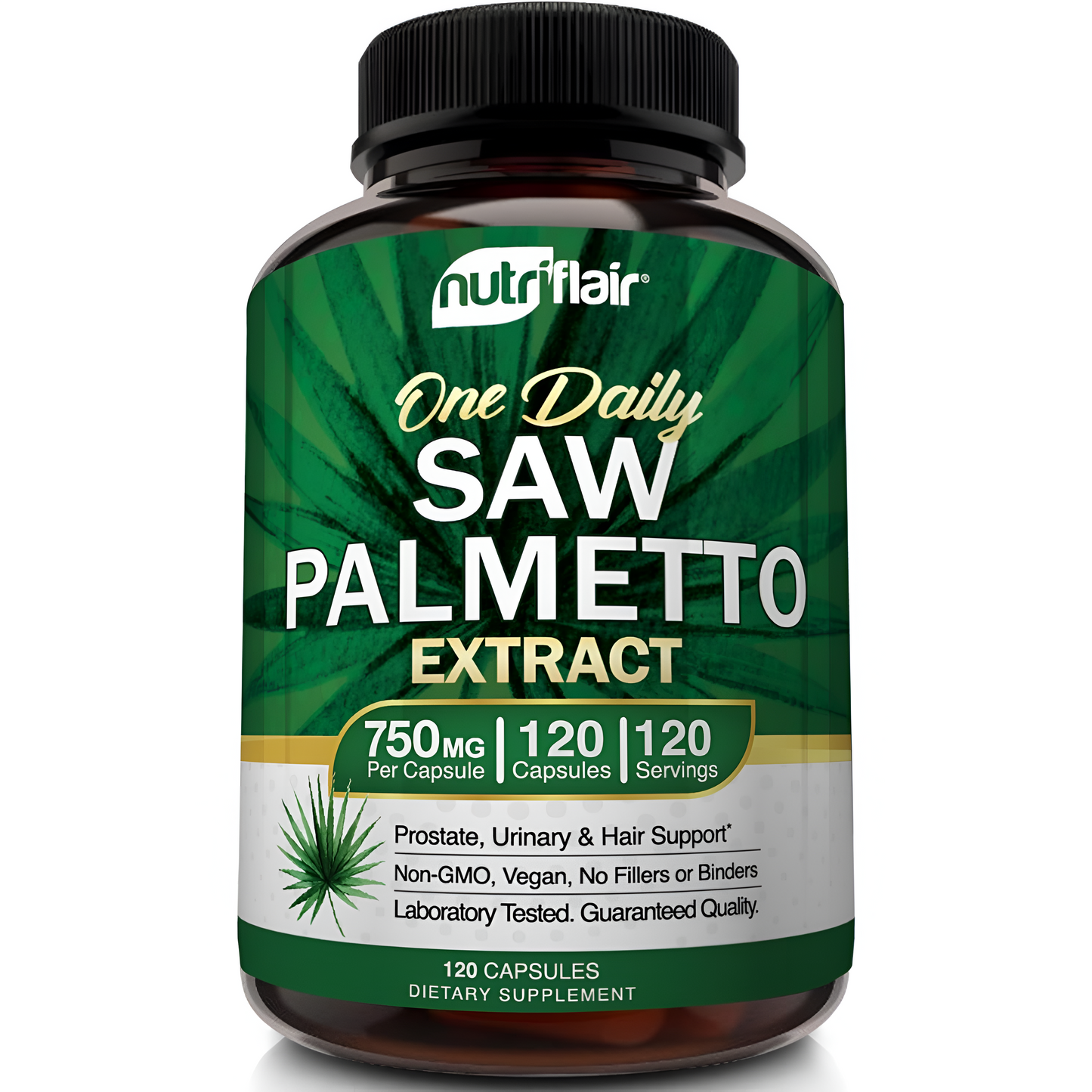 NUTRIFLAIR Saw Palmetto 750 mg, 120 capsulas -Natural Próstata Salud Apoyo