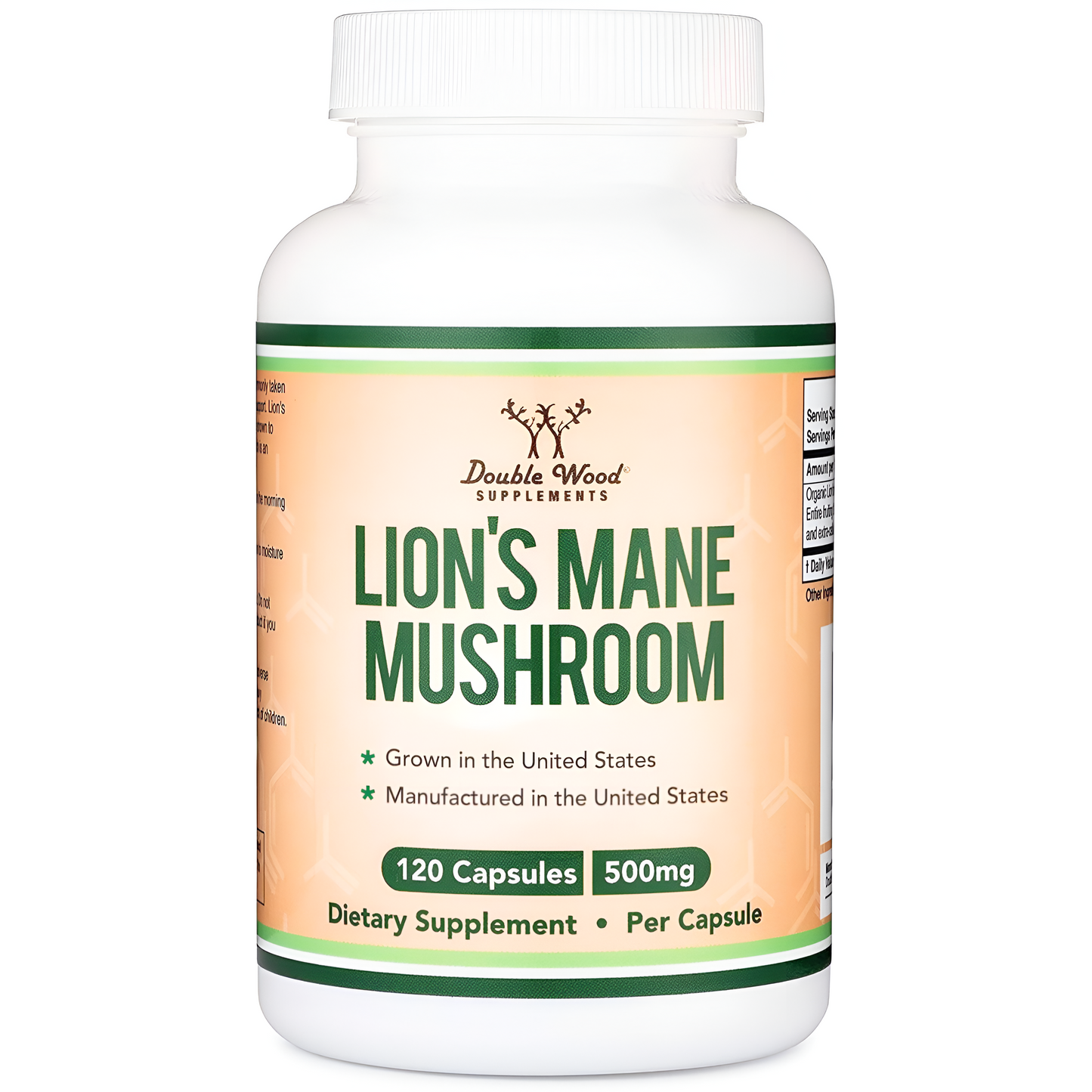 Double Wood Lions Mane Mushroom 500mg 120 cápsulas