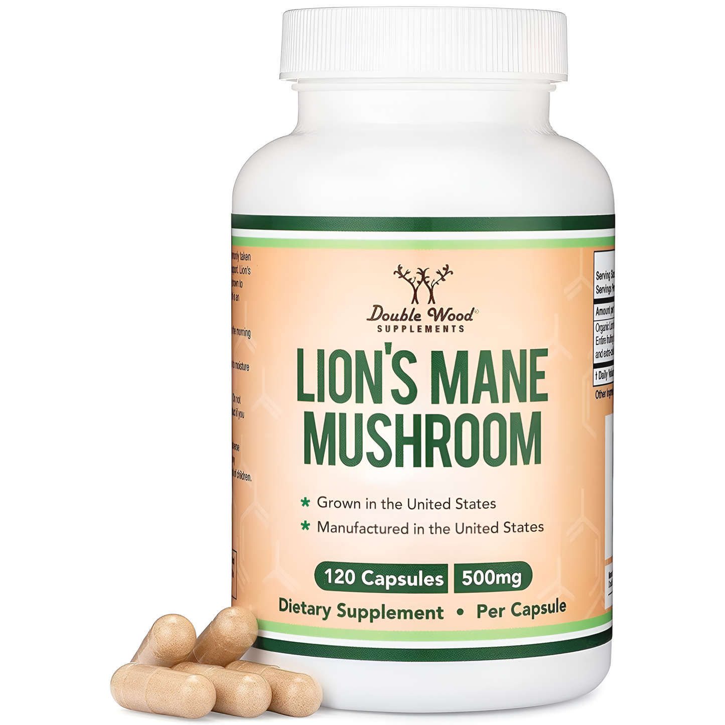 Double Wood Lions Mane Mushroom 500mg 120 cápsulas