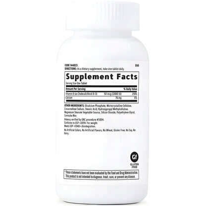 Vitamina D3 50mcg (2000IU) , 180 tabletas - GNC