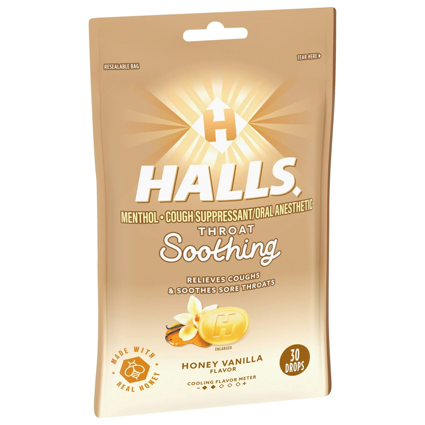 HALLS Garganta Calmante Miel Vainilla Tos Gotas, 30 Gotas