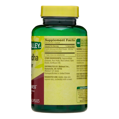 Ashwagandha 500mg , 60 capsulas vegetarianas - Spring Valley