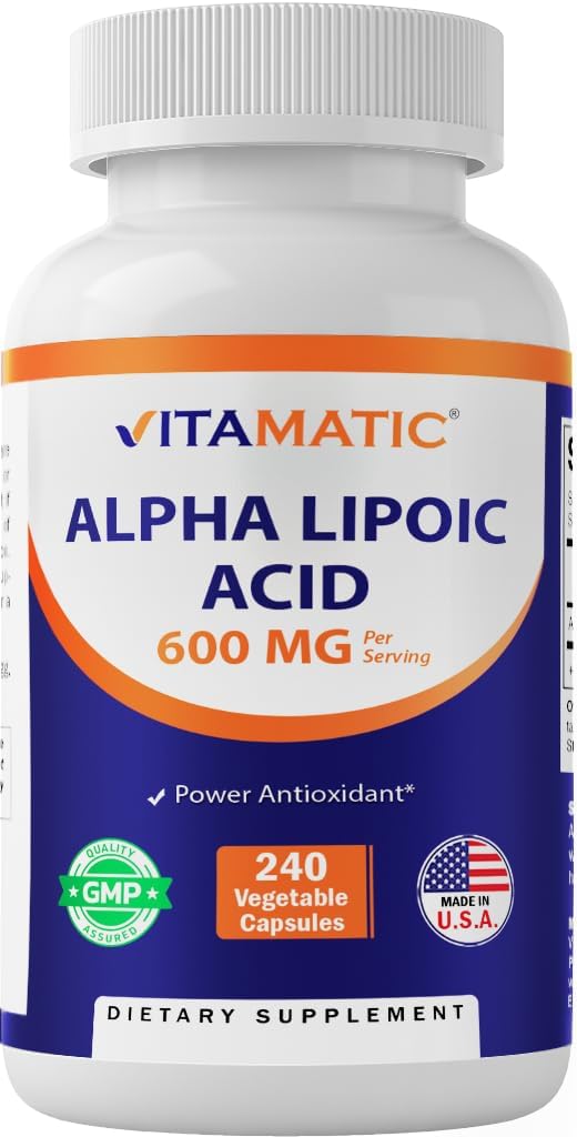 VITAMATIC, Alpha lipoic acid 600mg 240 cápsulas, 120 porciones, sin OMG y sin gluten