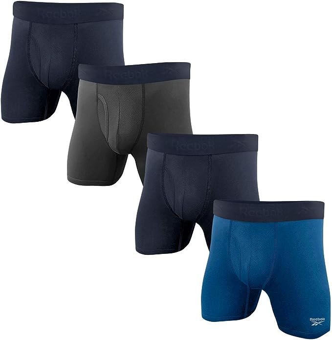 Reebok - Paquete de 4 calzoncillos deportivos tipo bóxer para hombre TALLA M