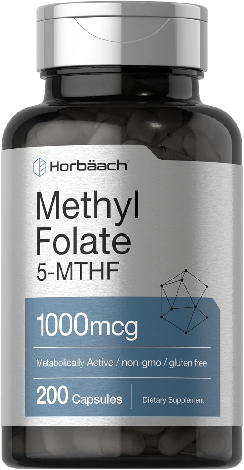 Horbaach - Methyl Folate , 5MTHF 1000mcg - Folato de metilo, 5MTHF 1000 mcg, 200 Capsulas