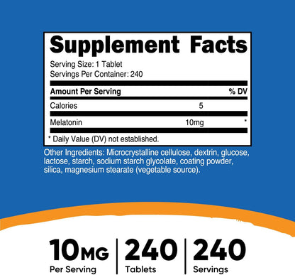 Melatonina 10 mg   Nutricost 240 Tabletas