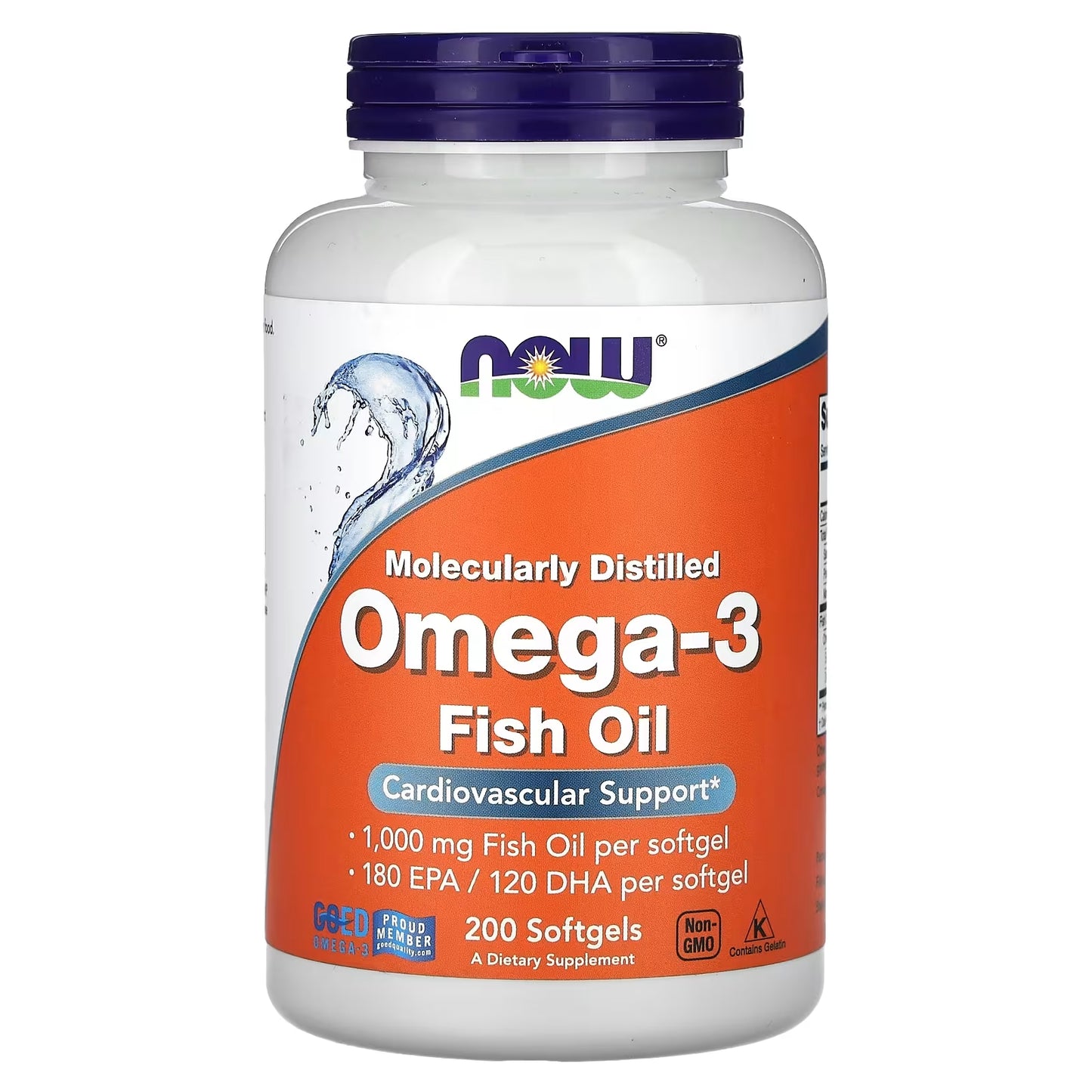 NOW Omega 3 1000mg Fish Oil , 180 EPA / 120 DHA - 200Softgels