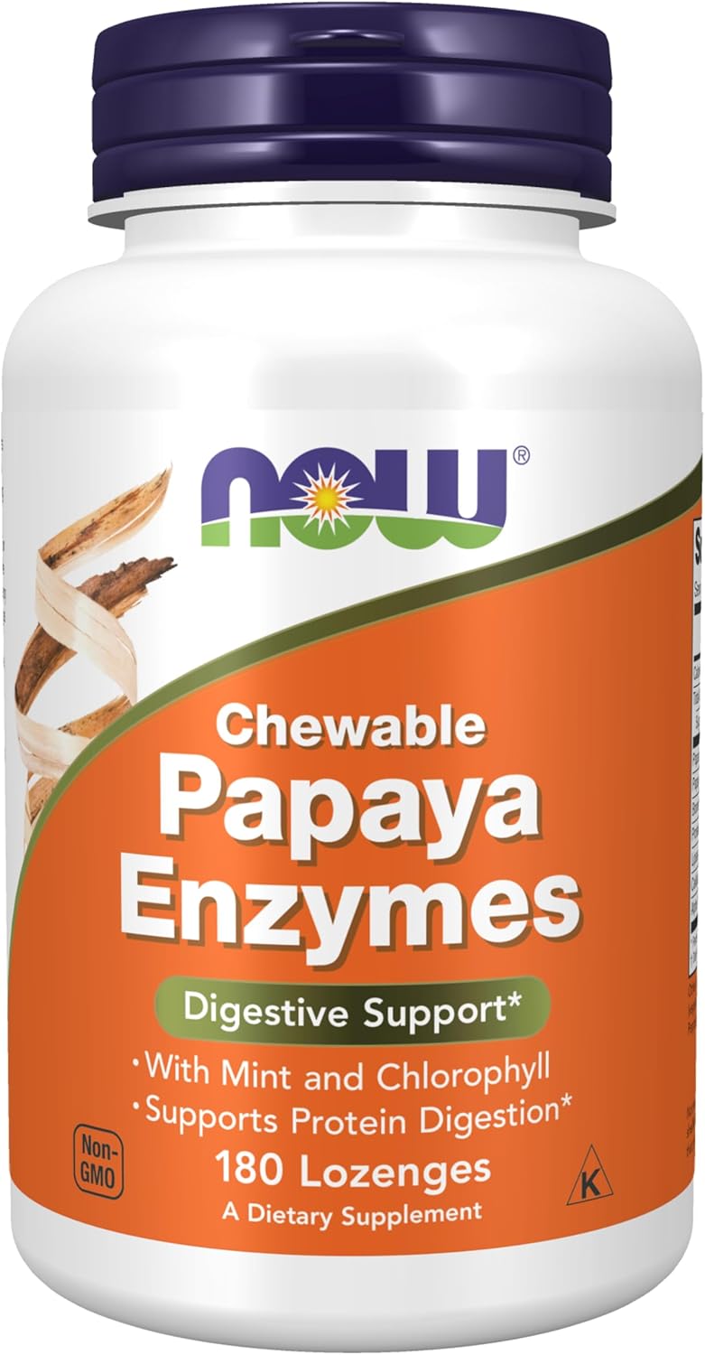 NOW Enzyma Papaya , 180 Pastillas disolventes,