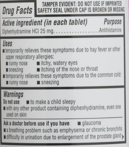 Allergy Medicine Kirkland Signature, Difenhidramina Hci 25 mg 600 minitabletas.