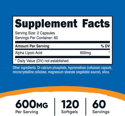 Nutricost Alpha Lipoic Acid 600 mg 120 cápsulas - para 60 servidos