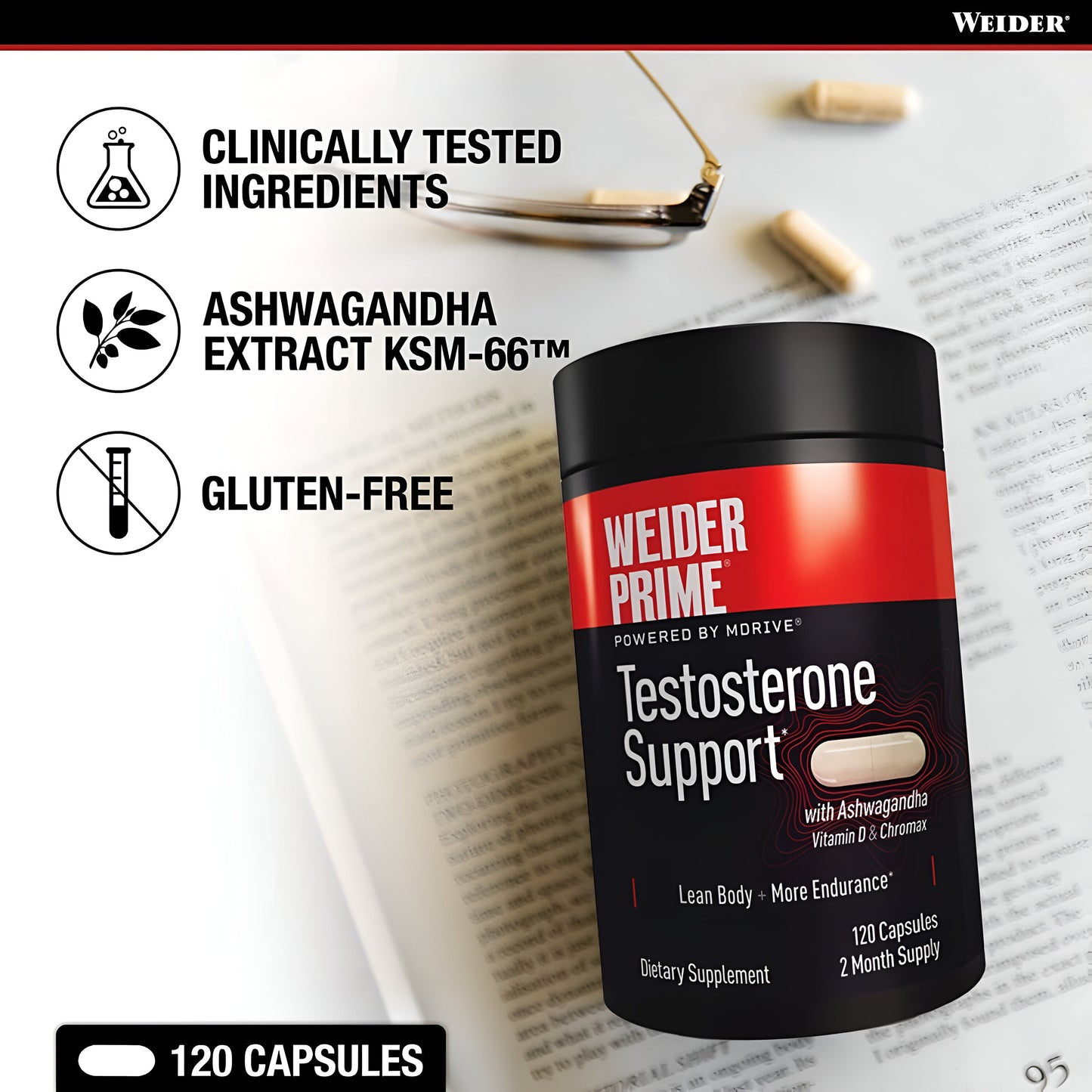 Suplemento Weider Prime saludable de testosterona para hombres