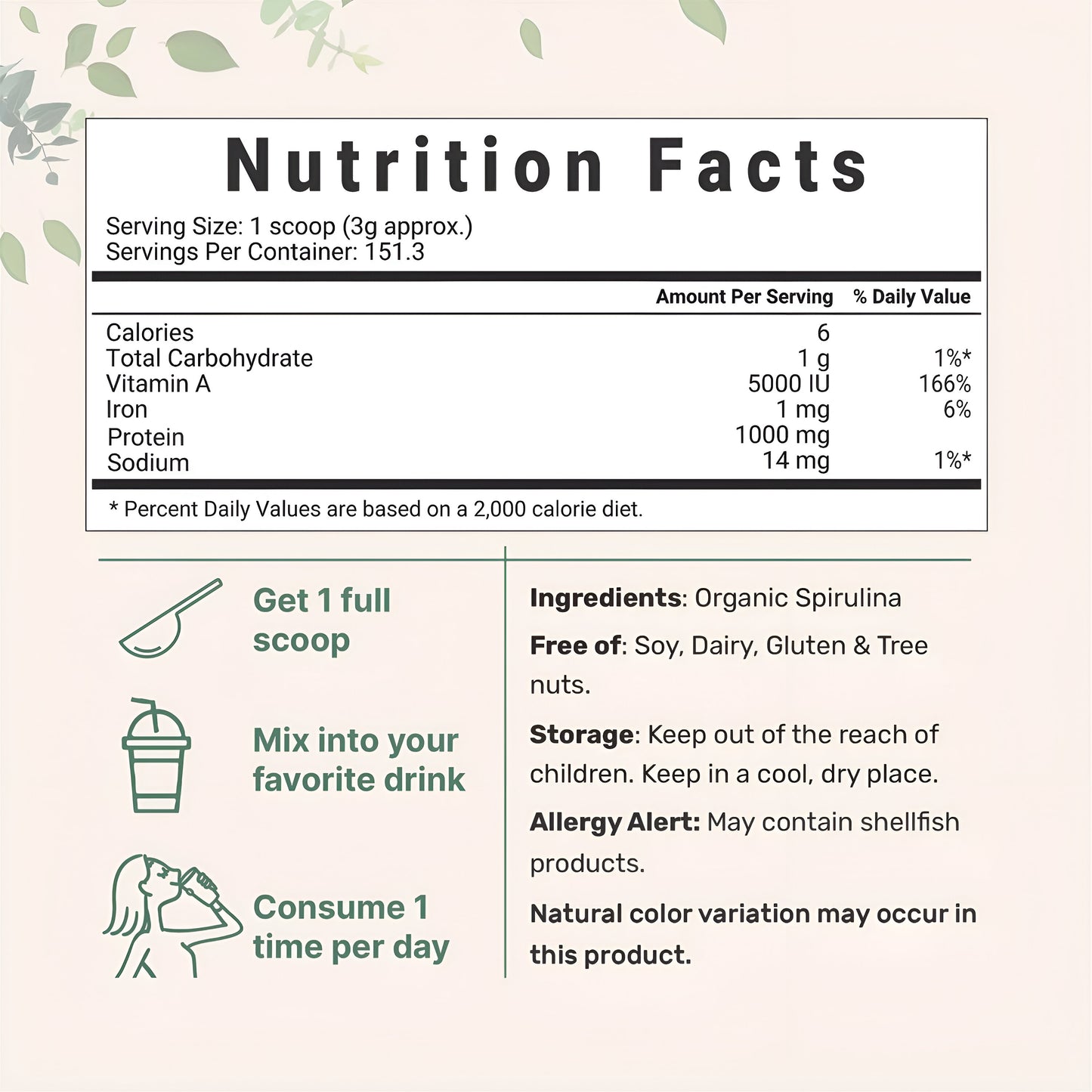 Micro Ingredients Espirulina orgánica en polvo, 16 onzas, Espirulina cruda (Arthrospira Platensis), Las fuentes más ricas de 70% de proteína vegana, Envases de minerales, vitaminas, sin OGM y sin irradiación