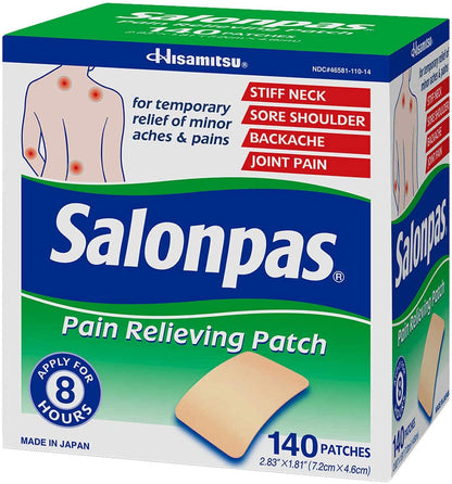 Salonpas Parches para el dolor - Alivia por 8 horas - 140 Parches.