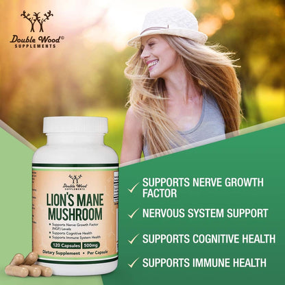 Double Wood Lions Mane Mushroom 500mg 120 cápsulas