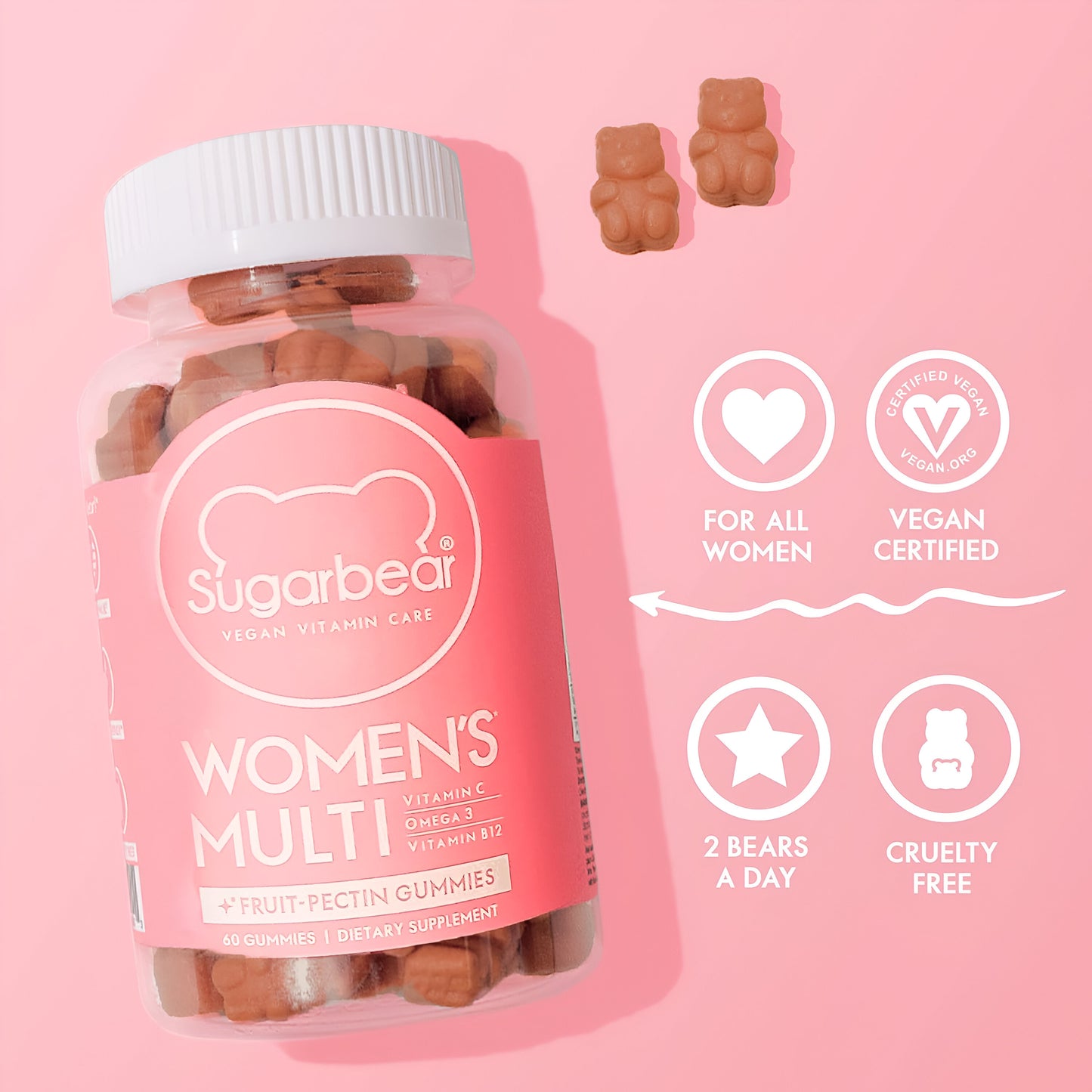 Sugar Bear Hair Multivitamínico vegano para mujer , 60 gomitas