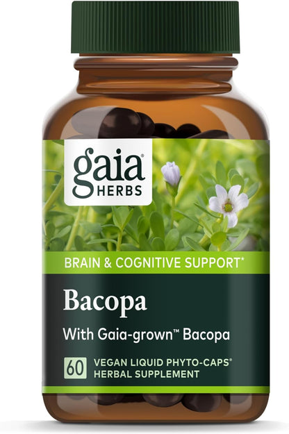 Gaia Herbs Bacopa - Apoyo cerebral y cognitivo - Hecho con Bacopa (Bacopa Monnieri) mantiene una mente próspera - 60 -cápsulas líquidas veganas (suministro de hasta 60 días)