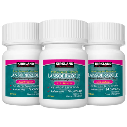 Kirkland Signature Lansoprazole 15 mg. Acid Reducer, 42 Cápsulas PACK 3 FRASCOS