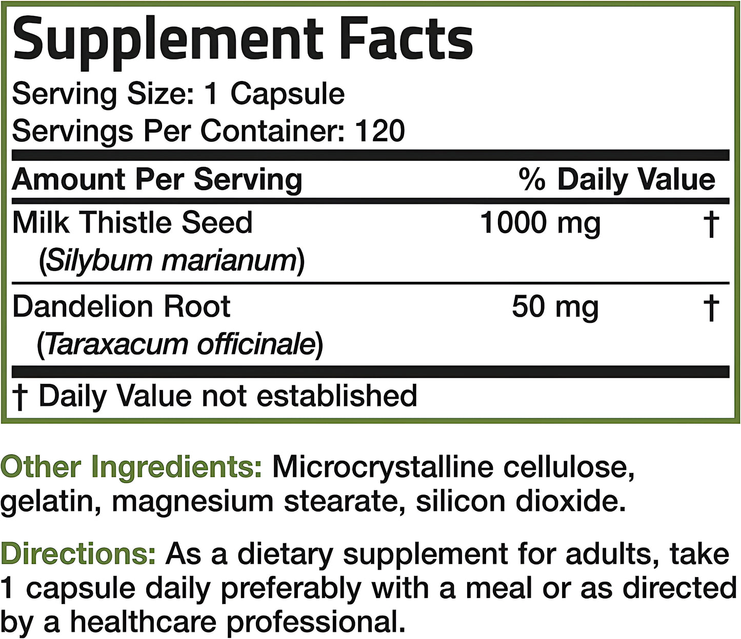 Milk Thistle Bronson, 1,000 mg, con Silymarin marianum y raíz de diente de león, suplemento para la salud hepática, 120 cápsulas