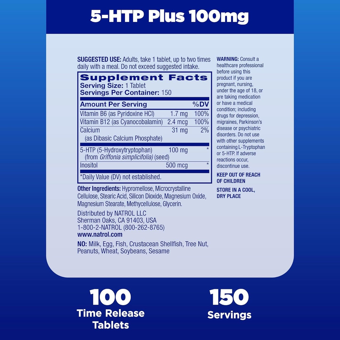 5 HTP Natrol 150 Tabletas 100mg.