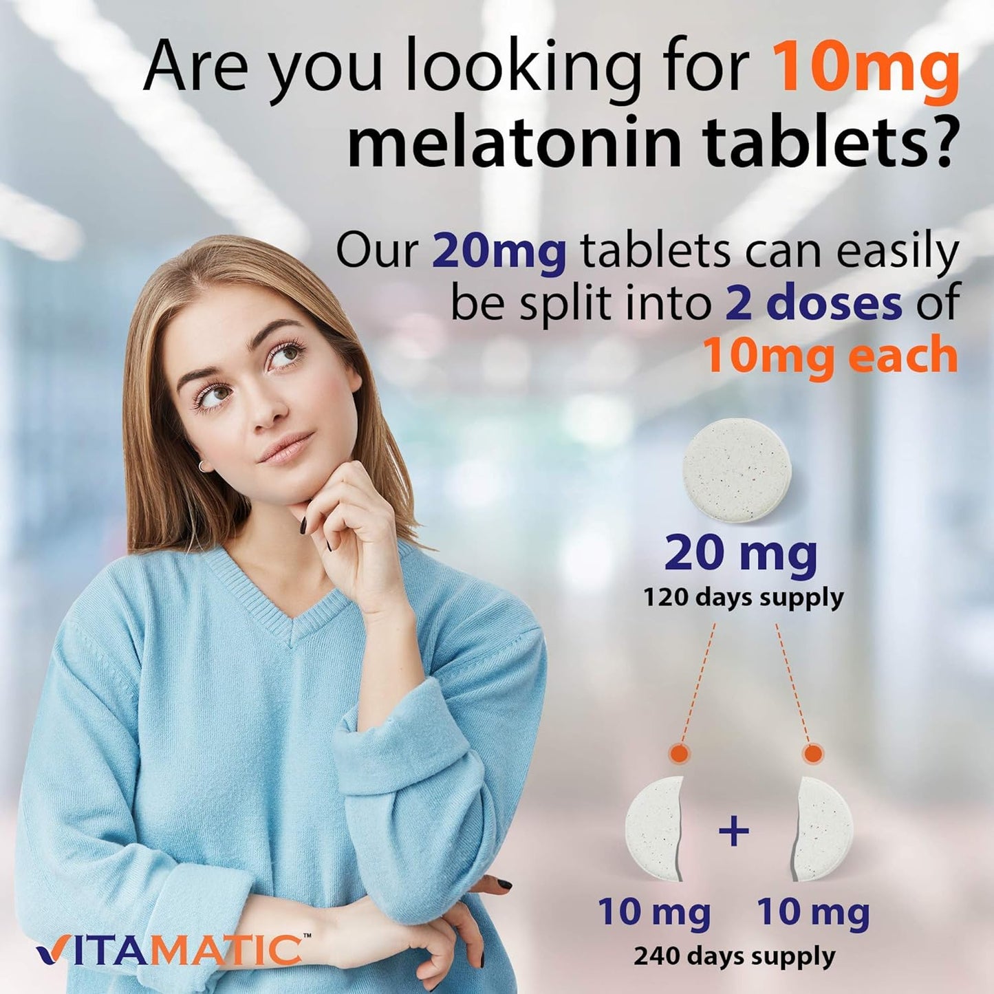 Vitamatic Tabletas de melatonina de 20 mg  Vegetariano 120 tabletas