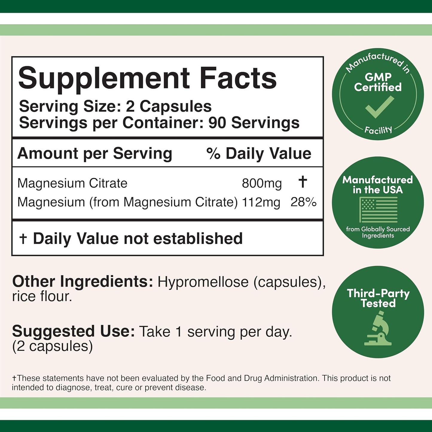 Double Wood Magnesium Citrate 800mg 180 capsulas