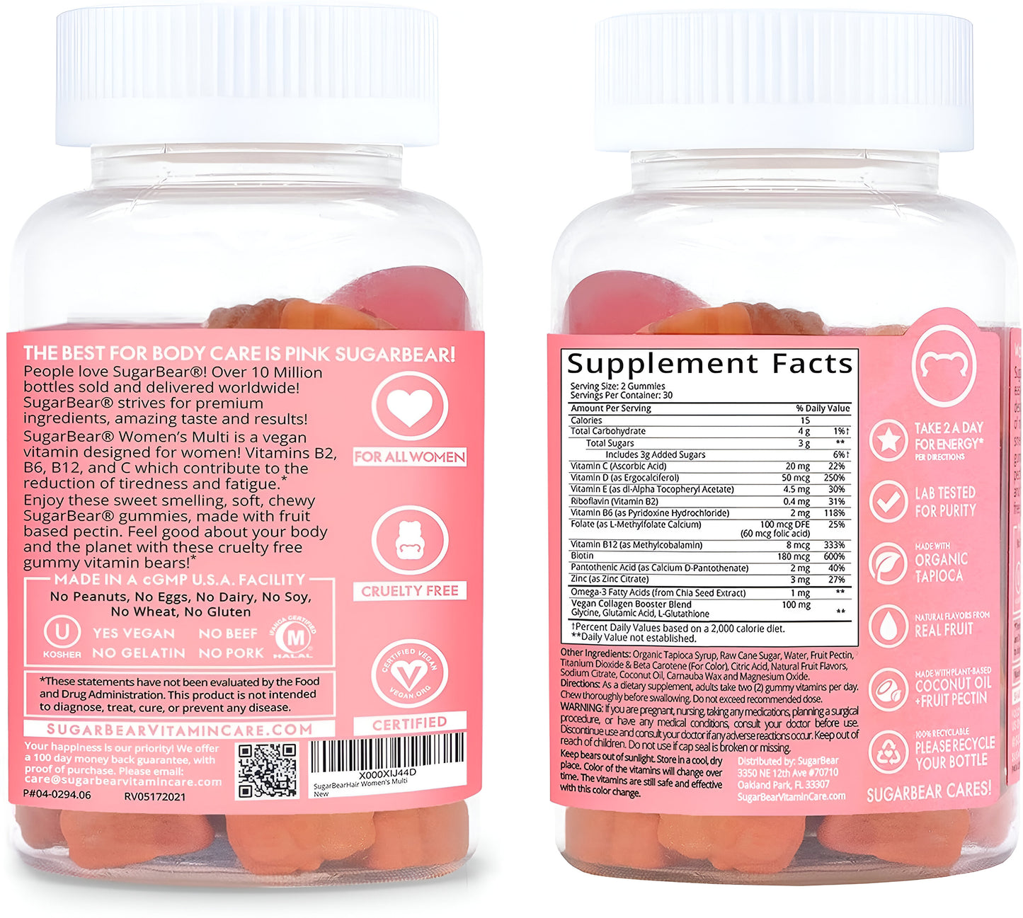 Sugar Bear Hair Multivitamínico vegano para mujer , 60 gomitas