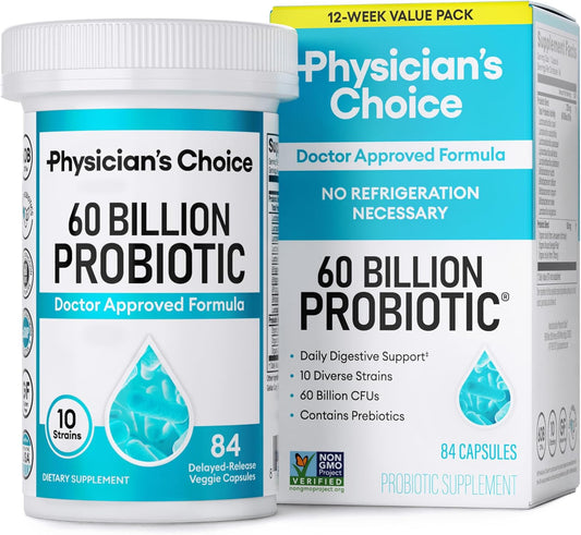 Physician's CHOICE 60 billones – 10 cepas + prebióticos orgánicos, 84 capsulas