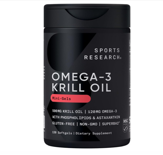 Sports Research Aceite de krill con EPA y DHA Omega 3, fosfolípidos y astaxantina del krill antártico, 500 mg, 120 cápsulas de gel blandas