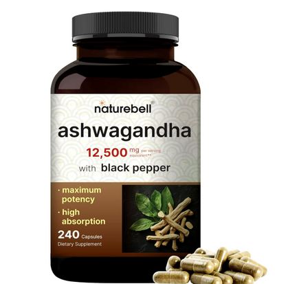 Naturebell , Ashwagandha 12,500mg con pimienta negra - 240 capsulas