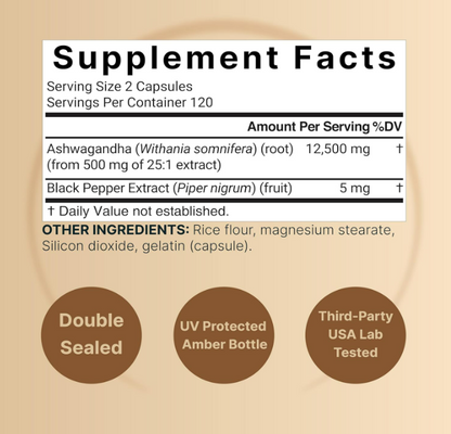 Naturebell , Ashwagandha 12,500mg con pimienta negra - 240 capsulas