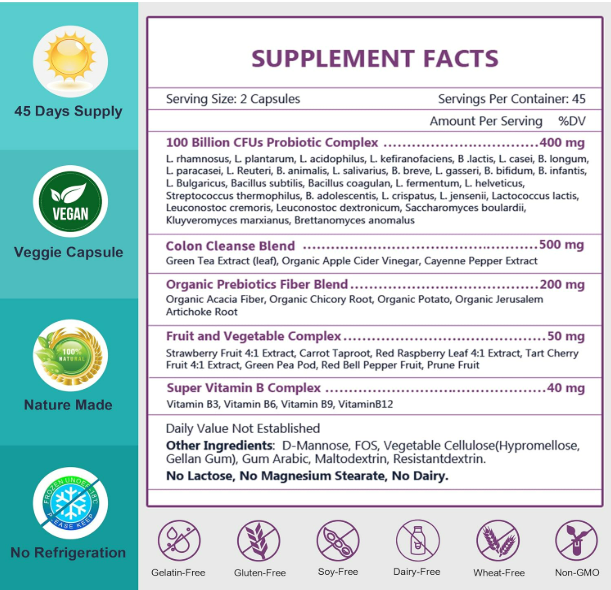 NATURE TARGET Probióticos salud digestiva 100 mil millones  90 capsulas