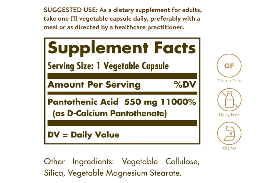 Pantothenic Acid 550 mg , 100 capsulas vegetables - Solgar