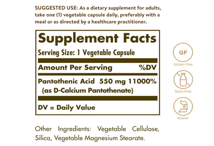 Pantothenic Acid 550 mg , 100 capsulas vegetables - Solgar