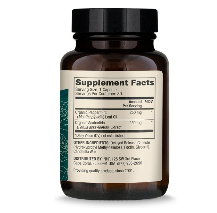 Dr. Mercola Aceite de menta con suplemento dietético de Asafoetida, liberación retardada, apoya la salud digestiva, 30 capsulas