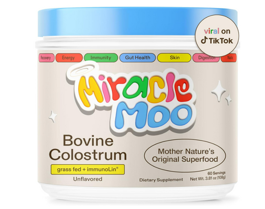 Miracle Moo Suplemento de Calostro Bovino para la salud intestinal 108gr.