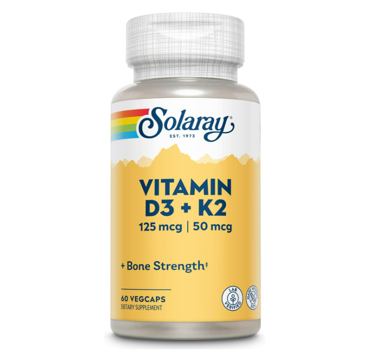 Solaray Vitamina D-3 con K-2, 60 cápsulas vegetarianas