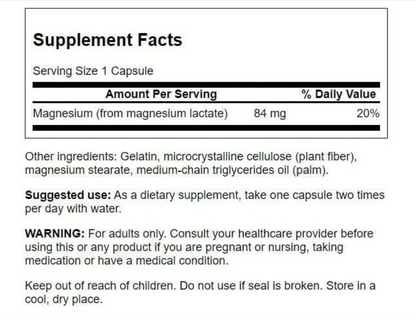 Swanson Lactato de magnesio 84mg , 120 capsulas
