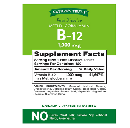 Vitamina B-12 1000mcg fast dissolve , 120 tabletas disolventes - Nature´s Truth