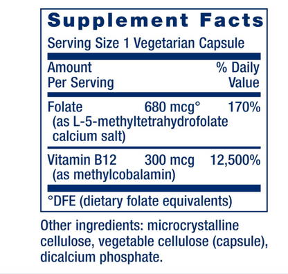 Folate y vitamina B12 , 90 capsulas vegetarianas