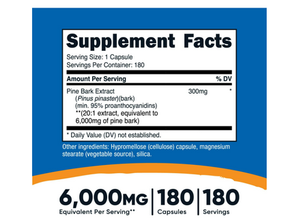 Pine Bark Extract 6000mg , 180 capsulas - Nutricost