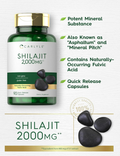 Carlyle  Shilajit 2000mg , 90 cápsulas de liberación rápida