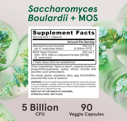 Saccharomyces Boulardil + MOS 5 billion , 90 capsulas - Jarrow Formulas