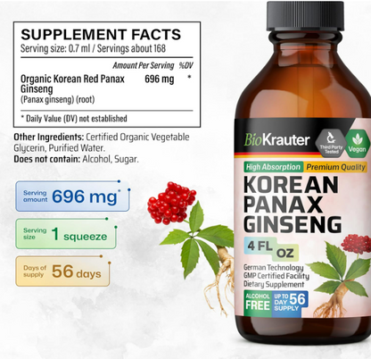 Gotas líquidas de extracto de ginseng coreano sin alcohol 4oz