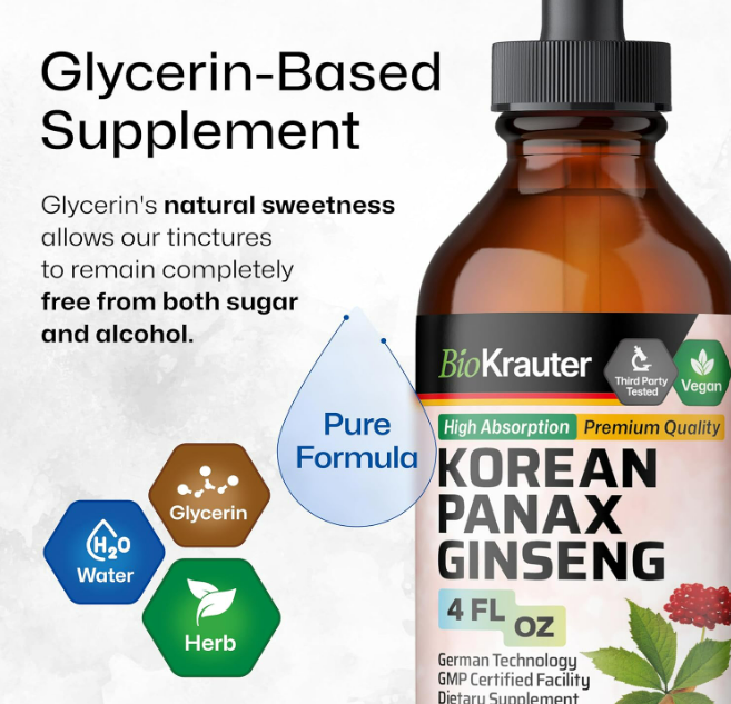 Gotas líquidas de extracto de ginseng coreano sin alcohol 4oz