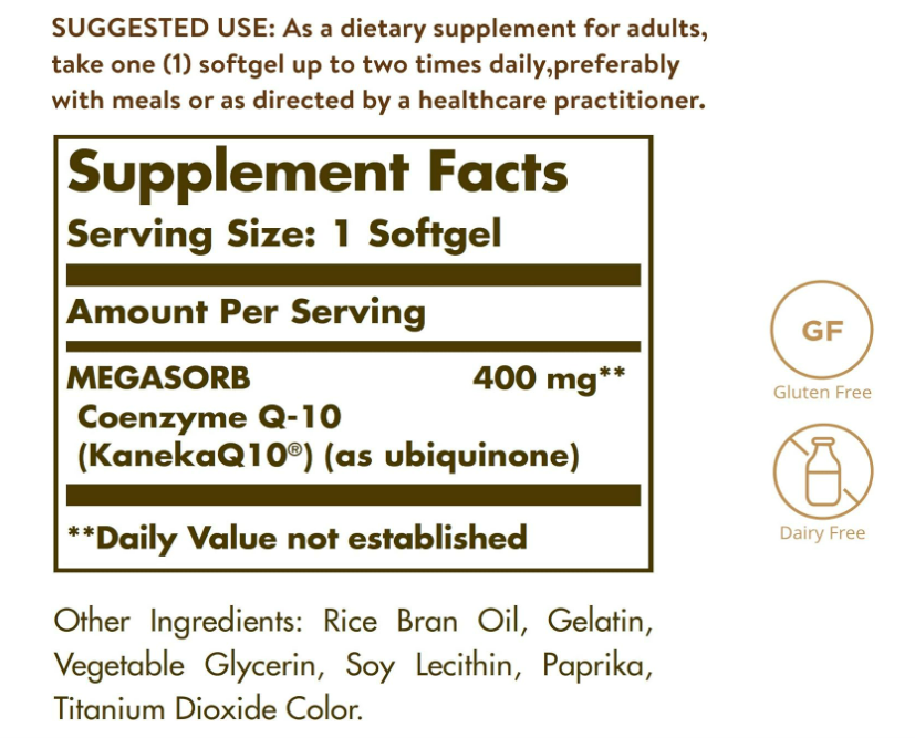 Solgar Megasorb CoQ-10 400 mg, 60 cápsulas blandas